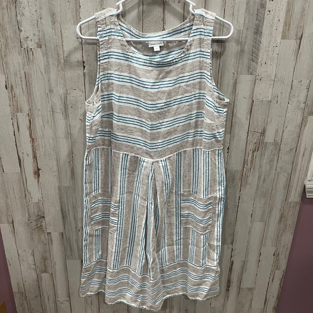 J Jill Love Linen Stripe A Line Knee Length Dress With Pockets Womens Size Large